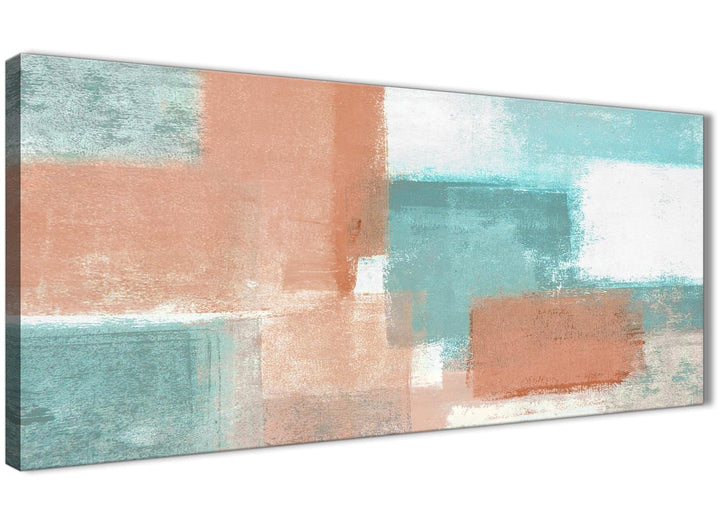 Panoramic Coral Turquoise Living Room Canvas Wall Art Accessories - Abstract 1366 - 120cm Print - 1366