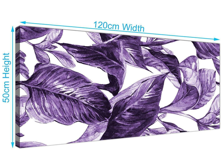 Panoramic Dark Purple White Tropical Exotic Leaves Canvas Modern 120cm Wide 1322 For Your Bedroom