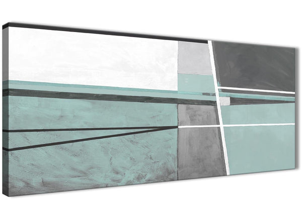 Panoramic Duck Egg Blue Grey Painting Bedroom Canvas Pictures Accessories - Abstract 1396 - 120cm Print