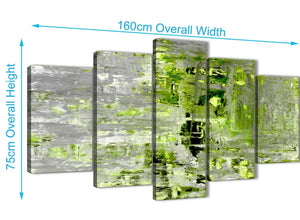 Panoramic Extra Large Lime Green Grey Abstract Painting Wall Art Print Canvas Split 5 Panel 160cm Wide 5360 For Your Dining Room