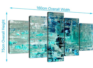 Panoramic Extra Large Turquoise Teal Abstract Painting Wall Art Print Canvas Split Set Of 5 5333 For Your Living Room