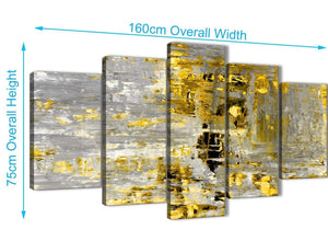 Panoramic Extra Large Yellow Abstract Painting Wall Art Print Canvas Split 5 Panel 160cm Wide 5357 For Your Living Room