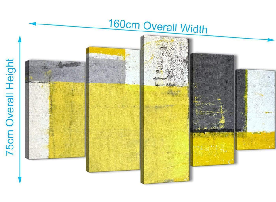 Panoramic Extra Large Yellow Grey Abstract Painting Canvas Multi 5 Piece 160cm Wide 5346 For Your Hallway