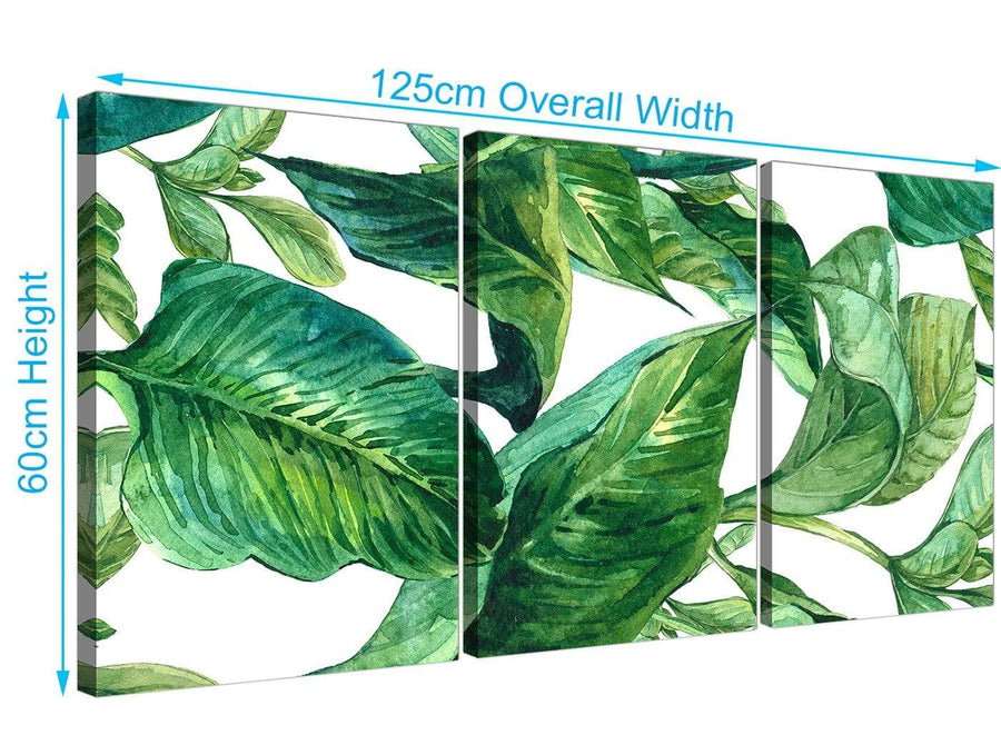 Panoramic Green Palm Tropical Banana Leaves Canvas Split Triptych 3324 For Your Living Room