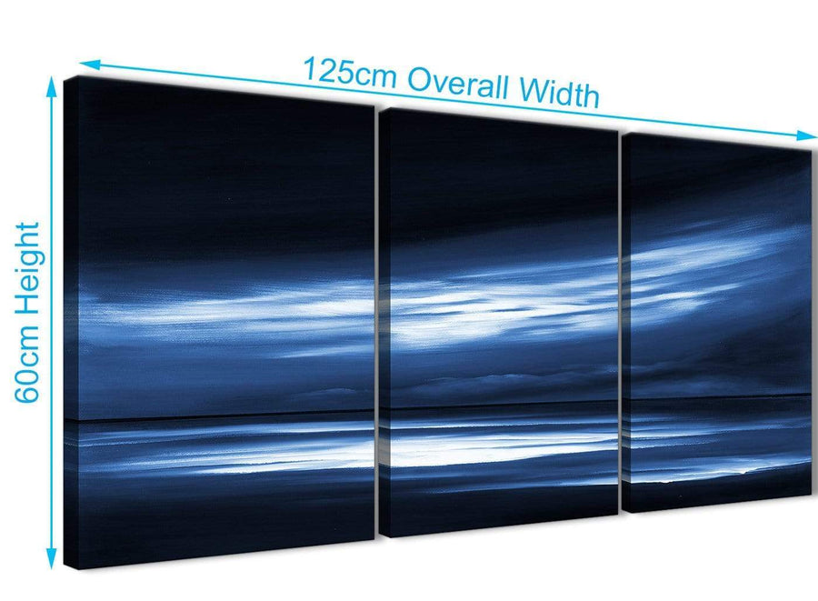 Panoramic Indigo Blue White Abstract Sunset Modern Canvas Wall Art Multi Set Of 3 125cm Wide 3332 For Your Dining Room