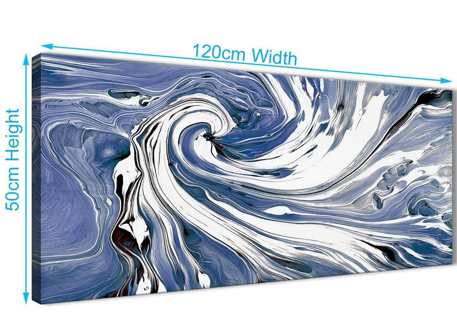 Panoramic Indigo Blue White Swirls Modern Abstract Canvas Wall Art Modern 120cm Wide 1352 For Your Bedroom