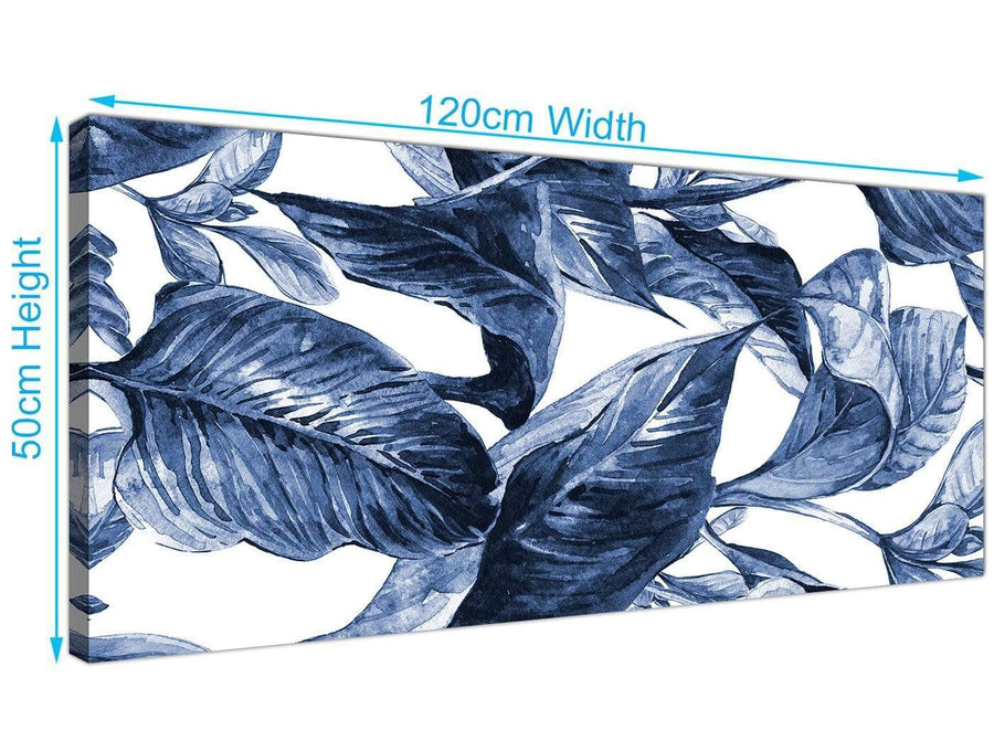 Panoramic Indigo Navy Blue White Tropical Leaves Canvas Modern 120cm Wide 1320 For Your Kitchen