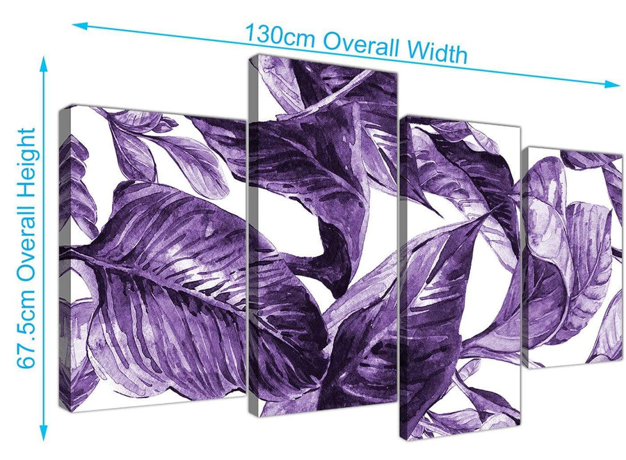 Panoramic Large Dark Purple White Tropical Exotic Leaves Canvas Split 4 Piece 4322 For Your Dining Room