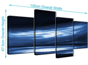 Panoramic Large Indigo Blue White Abstract Sunset Modern Canvas Wall Art Multi 4 Set 130cm Wide 4332 For Your Dining Room