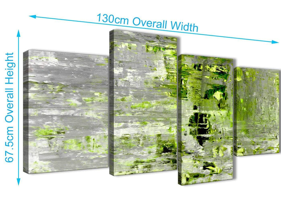 Panoramic Large Lime Green Grey Abstract Painting Wall Art Print Canvas Split 4 Panel 130cm Wide 4360 For Your Dining Room