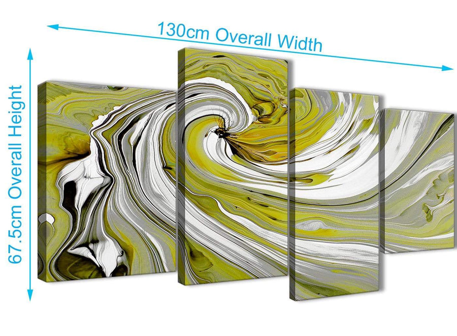 Panoramic Large Lime Green Swirls Modern Abstract Canvas Wall Art Multi 4 Panel 130cm Wide 4351 For Your Kitchen