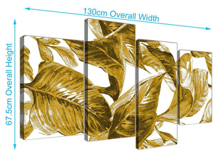 Panoramic Large Mustard Yellow White Tropical Leaves Canvas Split 4 Set 4318 For Your Bedroom
