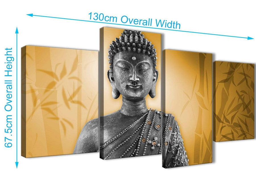 Panoramic Large Orange And Grey Silver Wall Art Prints Of Buddha Canvas Split 4 Piece 4329 For Your Living Room