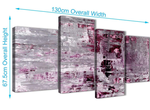 Panoramic Large Plum Grey Abstract Painting Wall Art Print Canvas Split 4 Piece 130cm Wide 4359 For Your Dining Room
