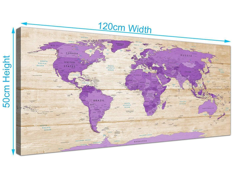 Panoramic Large Purple Cream Map Of The World Atlas Canvas Modern 120cm Wide 1312 For Your Office