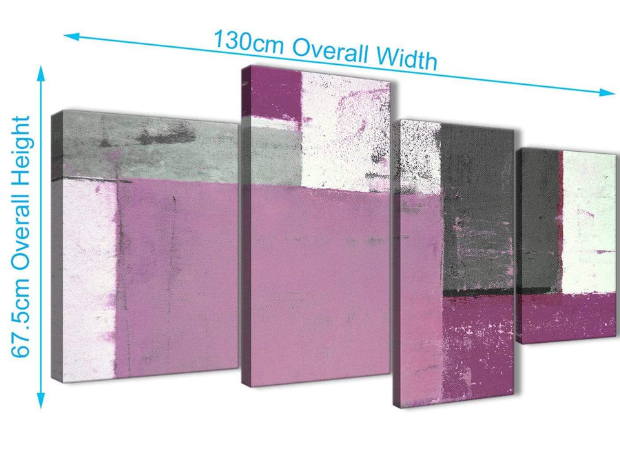 Panoramic Large Purple Grey Abstract Painting Canvas Wall Art Picture Split 4 Set 130cm Wide 4355 For Your Dining Room