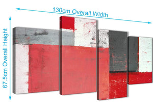 Panoramic Large Red Grey Abstract Painting Canvas Wall Art Multi 4 Set 130cm Wide 4343 For Your Living Room