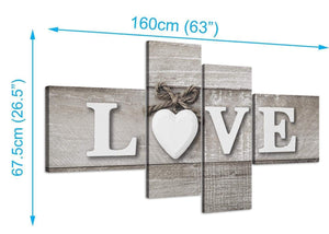 Panoramic Large Shabby Chic Love Quote Beige Canvas Split 4 Panel 4297 For Your Living Room