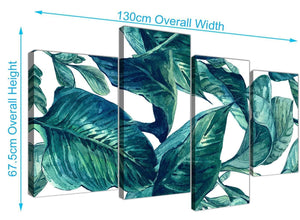 Panoramic Large Teal Blue Green Tropical Exotic Leaves Canvas Multi 4 Piece 4325 For Your Living Room