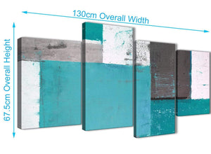 Panoramic Large Teal Grey Abstract Painting Canvas Wall Art Split 4 Panel 130cm Wide 4344 For Your Living Room