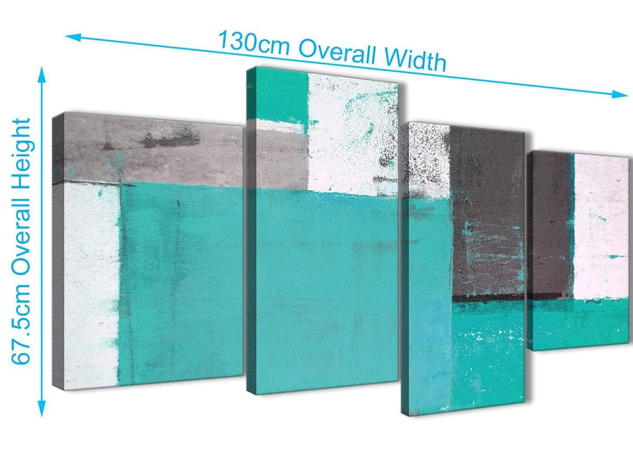Panoramic Large Turquoise Grey Abstract Painting Canvas Wall Art Multi 4 Part 130cm Wide 4345 For Your Bedroom