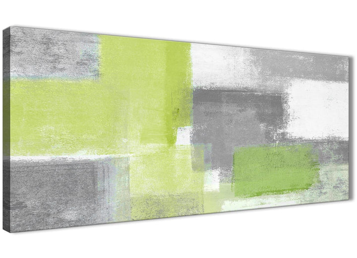 Panoramic Lime Green Grey Abstract - Living Room Canvas Wall Art Accessories - Abstract 1369 - 120cm Print - 3369