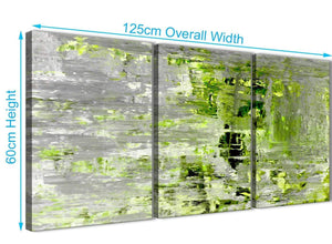Panoramic Lime Green Grey Abstract Painting Wall Art Print Canvas Split 3 Set 125cm Wide 3360 For Your Living Room
