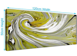 Panoramic Lime Green Swirls Modern Abstract Canvas Wall Art Modern 120cm Wide 1351 For Your Kitchen