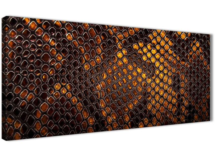 Panoramic Mustard Gold Snakeskin Animal Print Living Room Canvas Wall Art Accessories - Abstract 1474 - 120cm Print - 3474