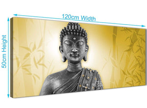 Panoramic Mustard Yellow And Grey Silver Wall Art Print Of Buddha Canvas Modern 120cm Wide 1328 For Your Dining Room