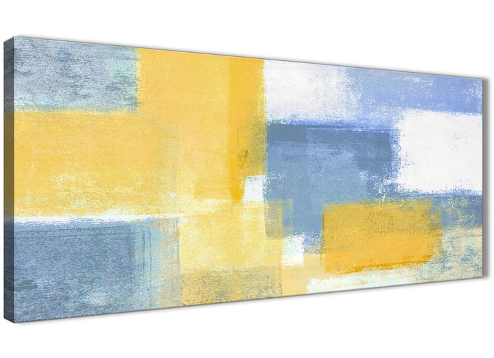 Panoramic Mustard Yellow Blue Living Room Canvas Pictures Accessories - Abstract 1371 - 120cm Print - 1371