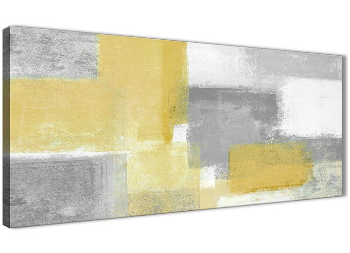 Panoramic Mustard Yellow Grey Living Room Canvas Wall Art Accessories - Abstract 1367 - 120cm Print - 1367