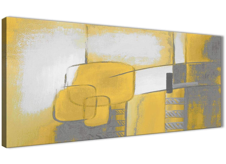 Panoramic Mustard Yellow Grey Painting Bedroom Canvas Pictures Accessories - Abstract 1419 - 120cm Print