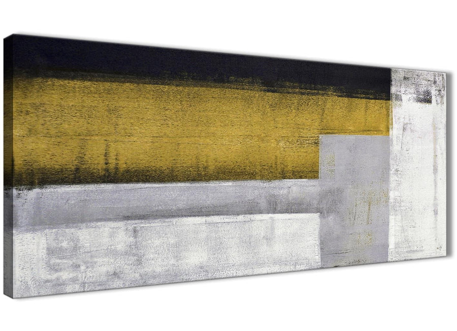 Panoramic Mustard Yellow Grey Painting Living Room Canvas Wall Art Accessories - Abstract 1425 - 120cm Print