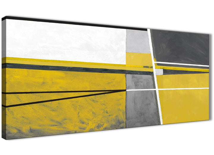 Panoramic Mustard Yellow Grey Painting Living Room Canvas Wall Art Accessories - Abstract 1388 - 120cm Print - 3388