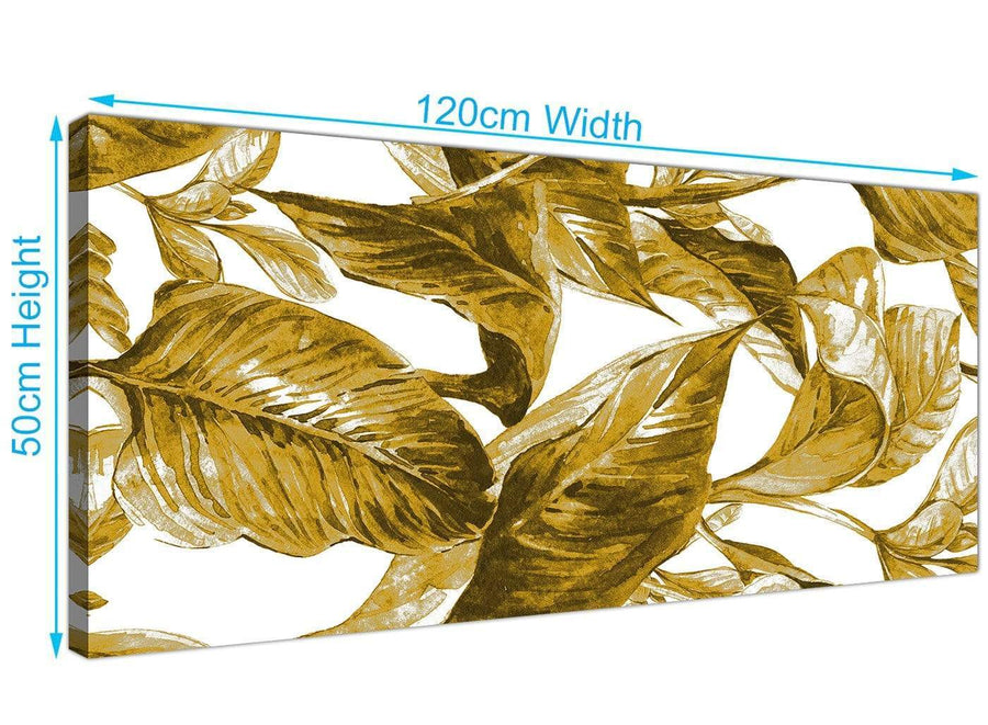 Panoramic Mustard Yellow White Tropical Leaves Canvas Modern 120cm Wide 1318 For Your Living Room