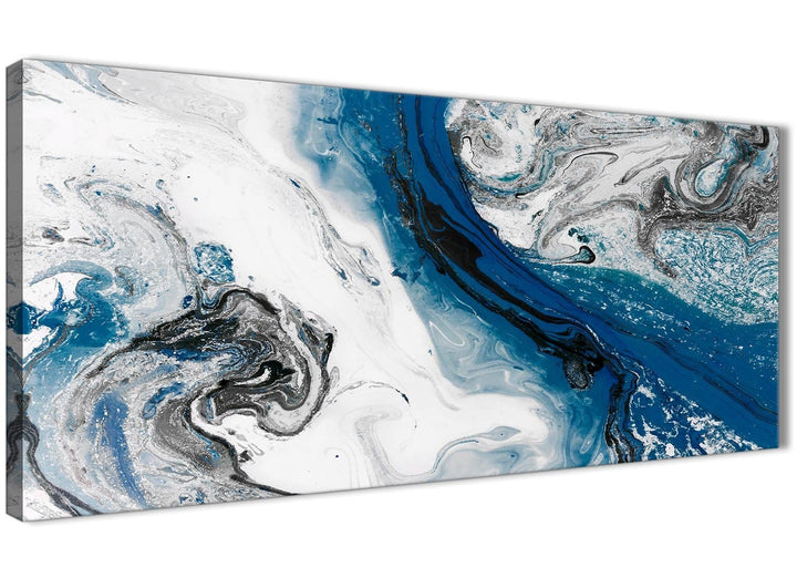 Panoramic Blue and Grey Swirl Living Room Canvas Wall Art Accessories - Abstract 1465 - 120cm Print - 5465