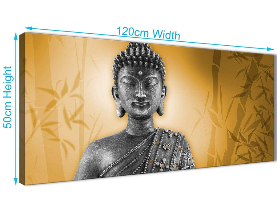 Panoramic Orange And Grey Silver Wall Art Prints Of Buddha Canvas Modern 120cm Wide 1329 For Your Hallway