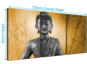 Panoramic Orange And Grey Silver Wall Art Prints Of Buddha Canvas Split Set Of 3 3329 For Your Living Room