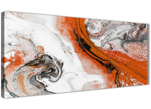 Panoramic Orange and Grey Swirl Bedroom Canvas Wall Art Accessories - Abstract 1461 - 120cm Print