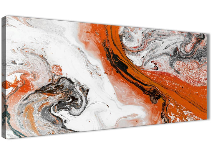 Panoramic Orange and Grey Swirl Bedroom Canvas Wall Art Accessories - Abstract 1461 - 120cm Print - 1s461m