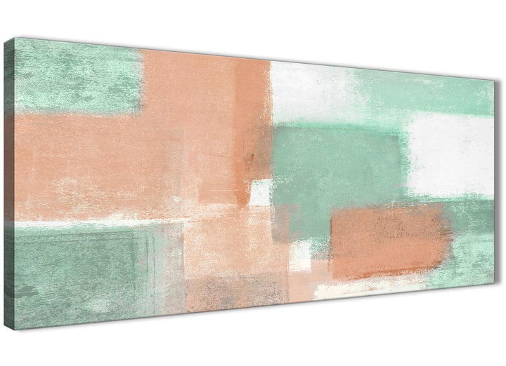 Panoramic Peach Mint Green Bedroom Canvas Wall Art Accessories - Abstract 1375 - 120cm Print - 3375