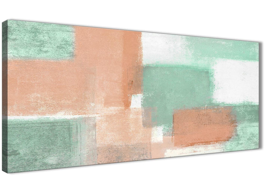 Panoramic Peach Mint Green Bedroom Canvas Wall Art Accessories - Abstract 1375 - 120cm Print