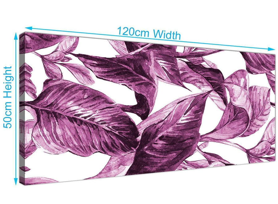Panoramic Plum Aubergine White Tropical Leaves Canvas Modern 120cm Wide 1319 For Your Living Room