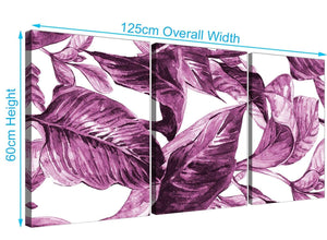 Panoramic Plum Aubergine White Tropical Leaves Canvas Multi 3 Set 3319 For Your Girls Bedroom