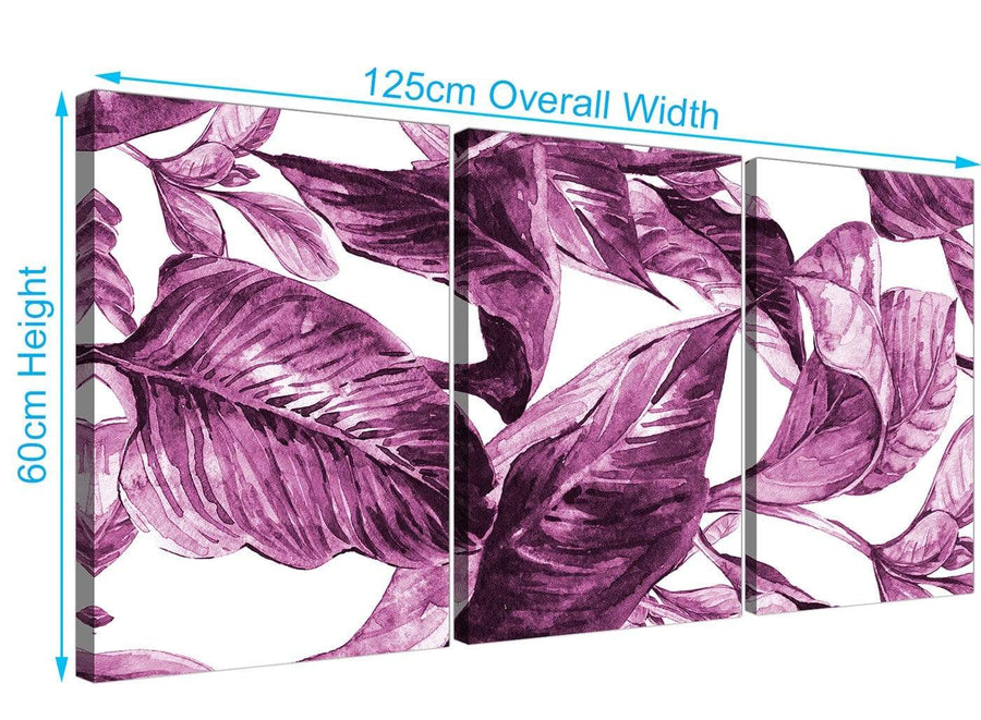 Panoramic Plum Aubergine White Tropical Leaves Canvas Multi 3 Set 3319 For Your Girls Bedroom