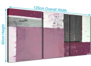 Panoramic Plum Gray Abstract Painting Canvas Wall Art Picture Split 3 Set 125cm Wide 3342 For Your Dining Room