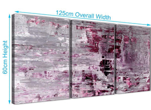 Panoramic Plum Grey Abstract Painting Wall Art Print Canvas Split 3 Set 125cm Wide 3359 For Your Living Room