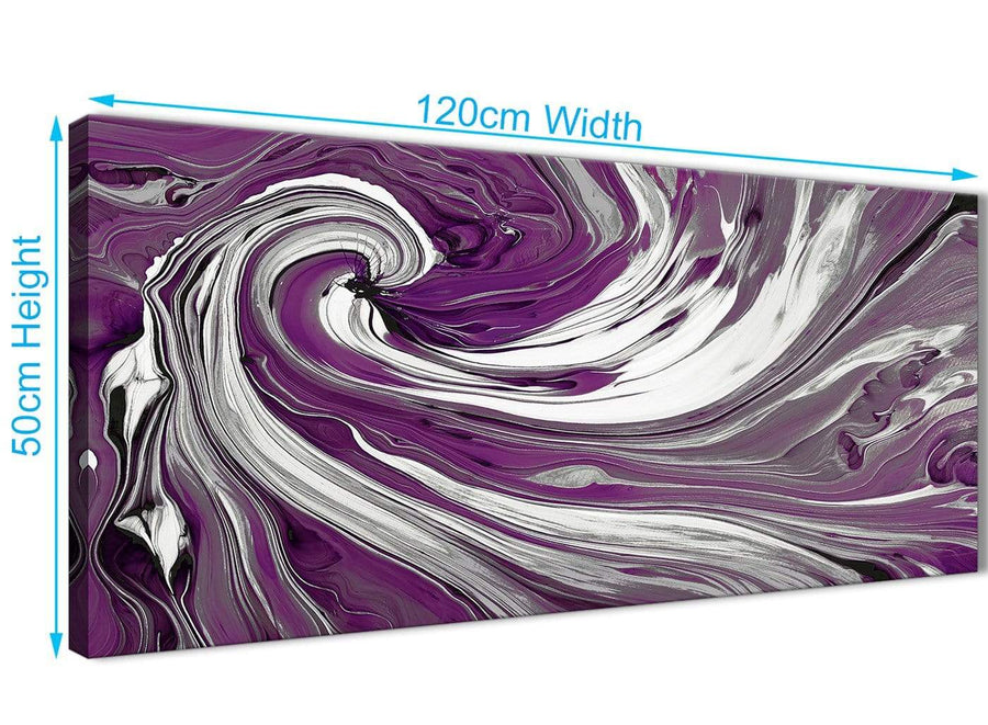 Panoramic Plum Purple White Swirls Modern Abstract Canvas Wall Art Modern 120cm Wide 1353 For Your Living Room