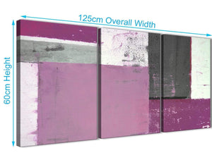 Panoramic Purple Grey Abstract Painting Canvas Wall Art Picture Split 3 Panel 125cm Wide 3355 For Your Dining Room
